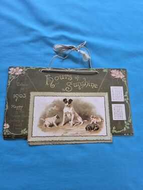 Antique Hours of Sunshine 1903 Calendar 4 Pages Dogs Puppies Victorian Poems